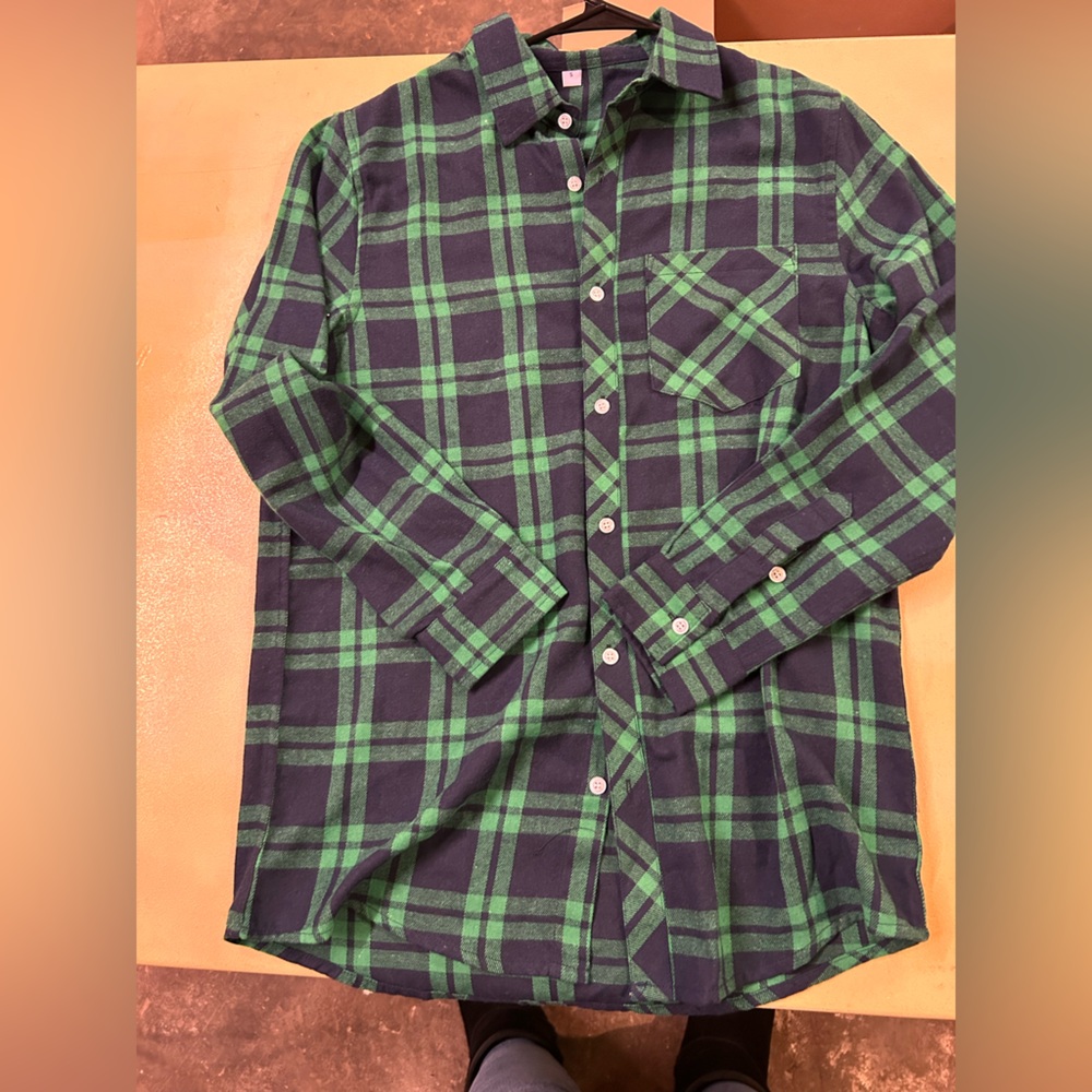 Green and Blue Plaid Men's Shirt